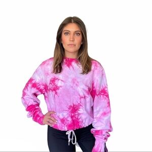 PINK Pink Tie Dyed Y2K Cropped Crew Neck Sweatshirt